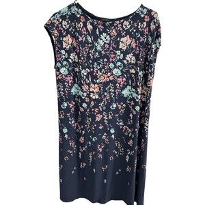 Womens J Jill Wearever Collection Floral Boat Neck blue Stretchy Dress medium